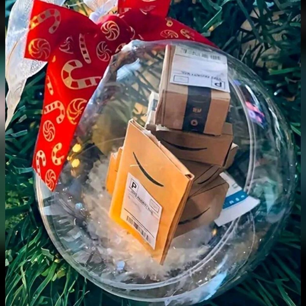 Amazon package from Santa Funny Christmas ornament